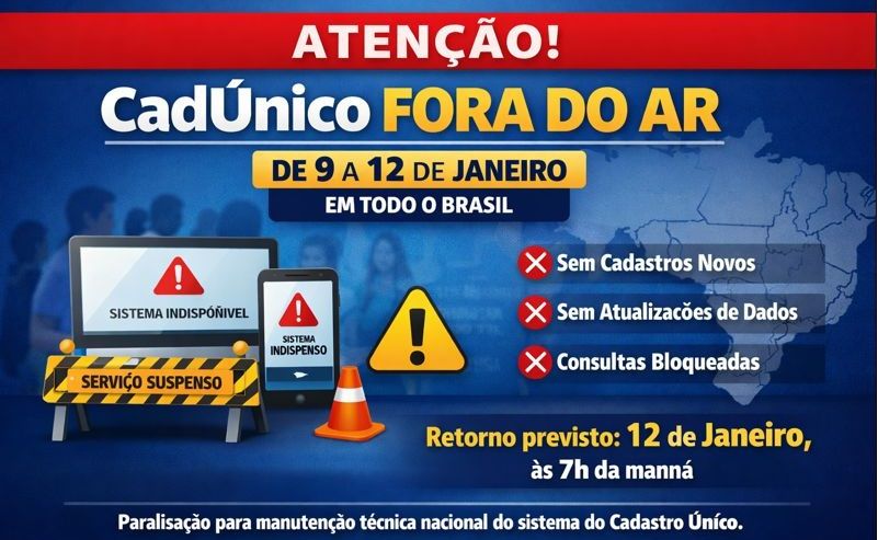CadÚnico fica fora do ar de 9 a 12 de janeiro e suspende cadastros e atualizações em todo o país