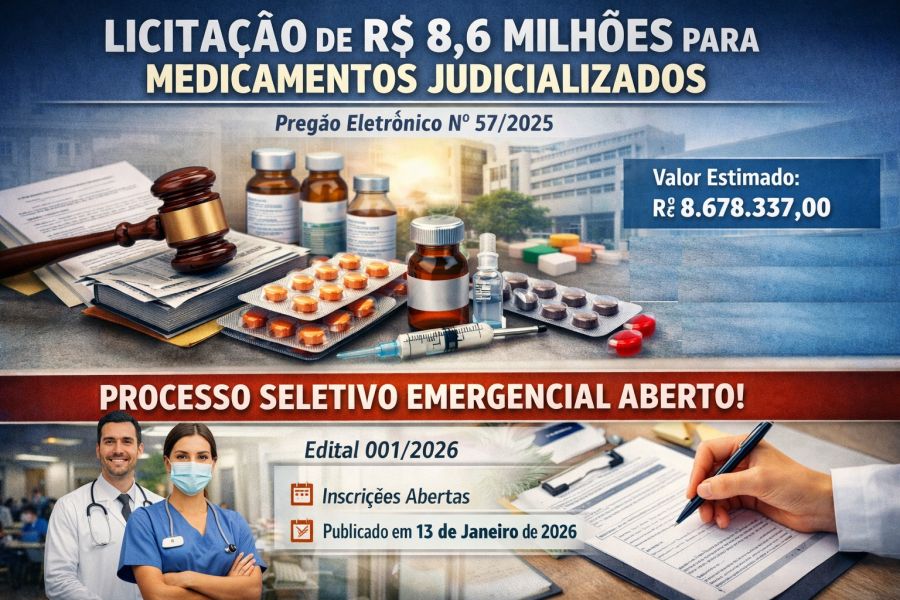 Prefeitura abre licitação de R$ 8,6 milhões para medicamentos judicializados e lança processo seletivo emergencial